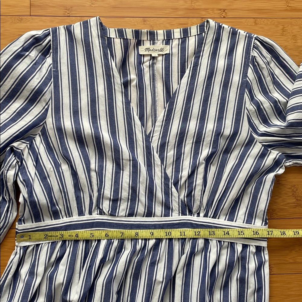 Madewell Midi Maxi Dress Size 14 Ava Blue White Striped Ruffle Tiered V Neck - Picture 12 of 16